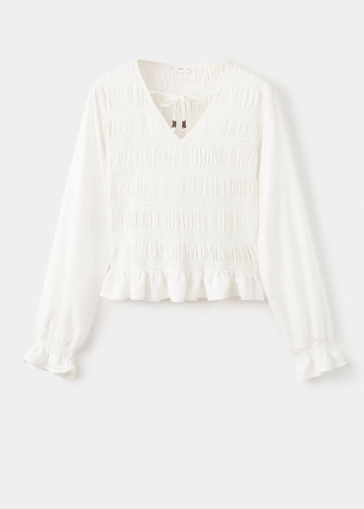 Ruched blouse with ruffles — Off White