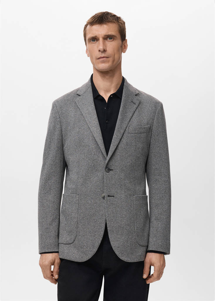 Slim-fit herringbone tailored jacket — Grey