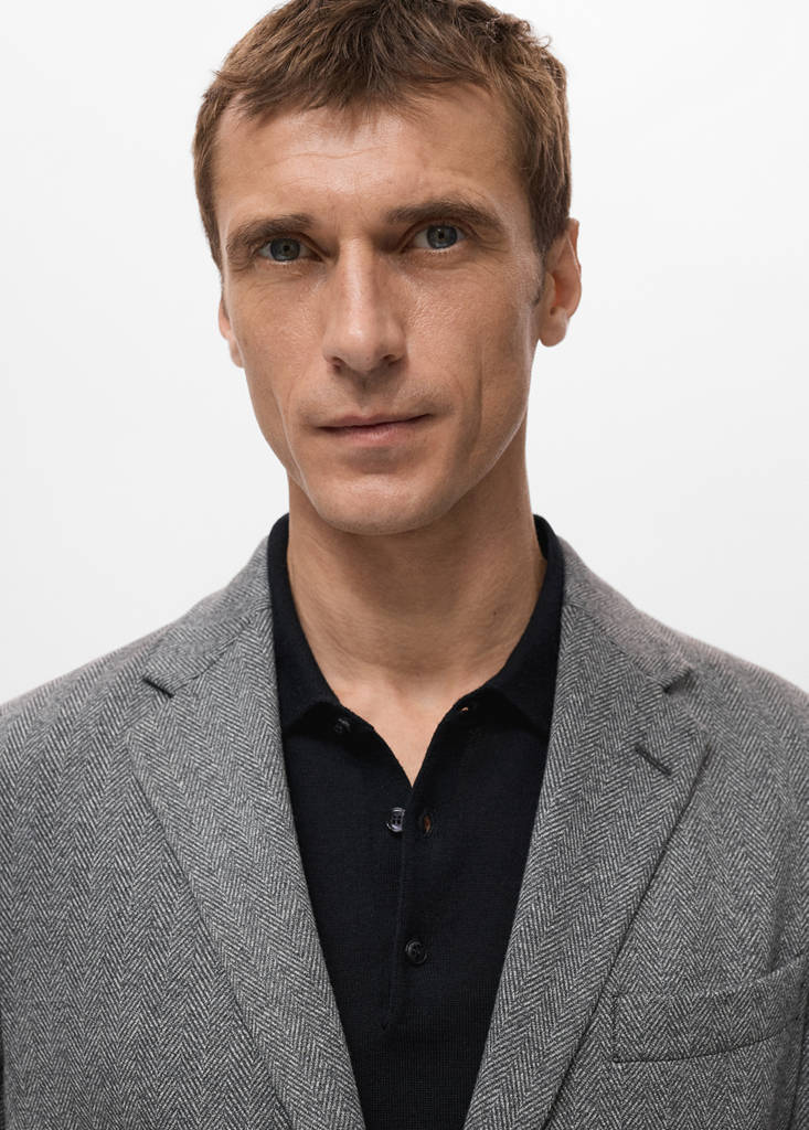 Slim-fit herringbone tailored jacket — Grey