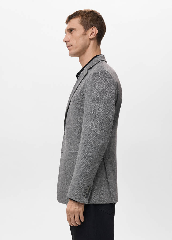 Slim-fit herringbone tailored jacket — Grey