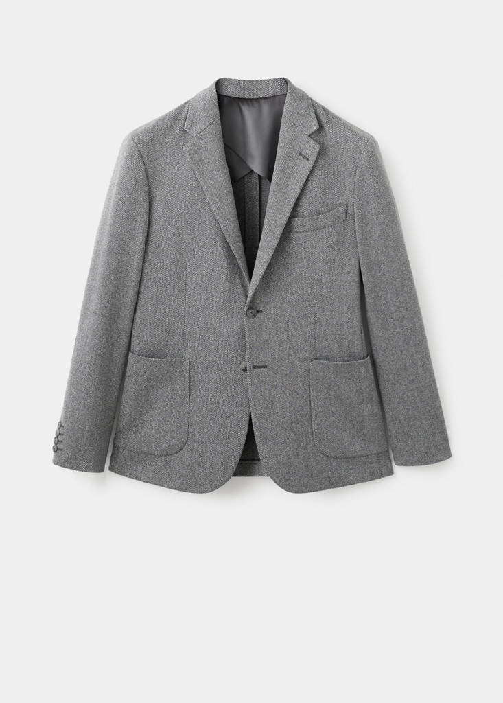 Slim-fit herringbone tailored jacket — Grey