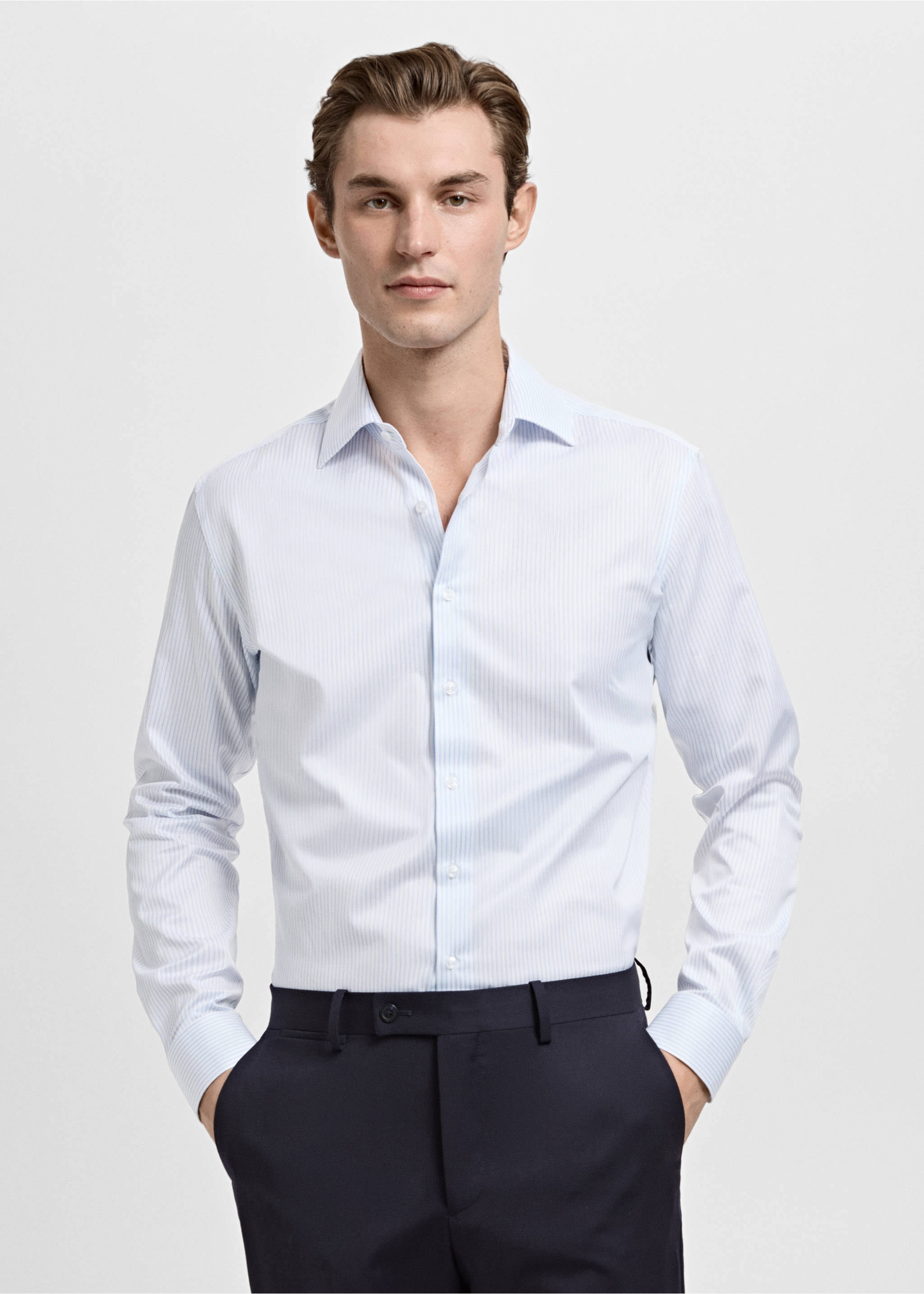 Slim fit cotton suit shirt - Medium plane, White. Ref: 27091223-00.