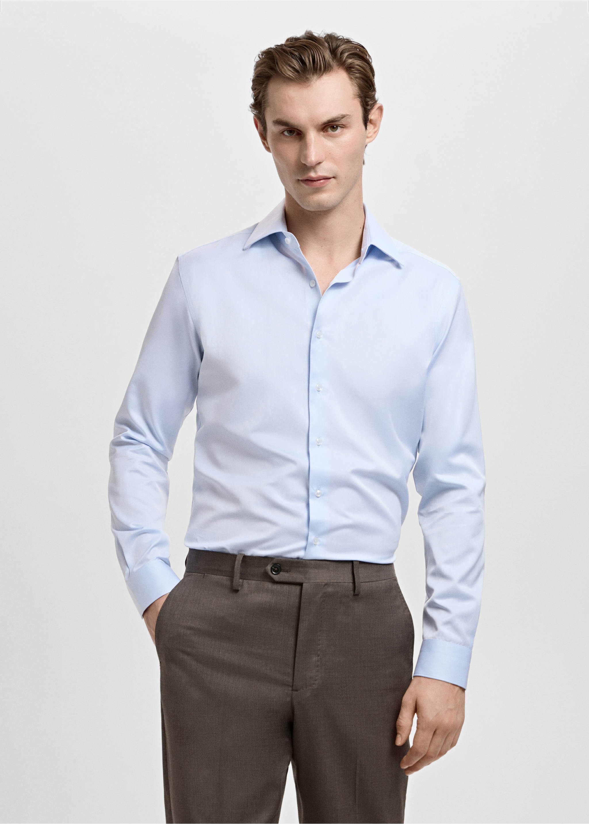 Koszula garniturowa slim fit z bawełny - Plan średni, Błękitny. Ref: 27091223-00.
