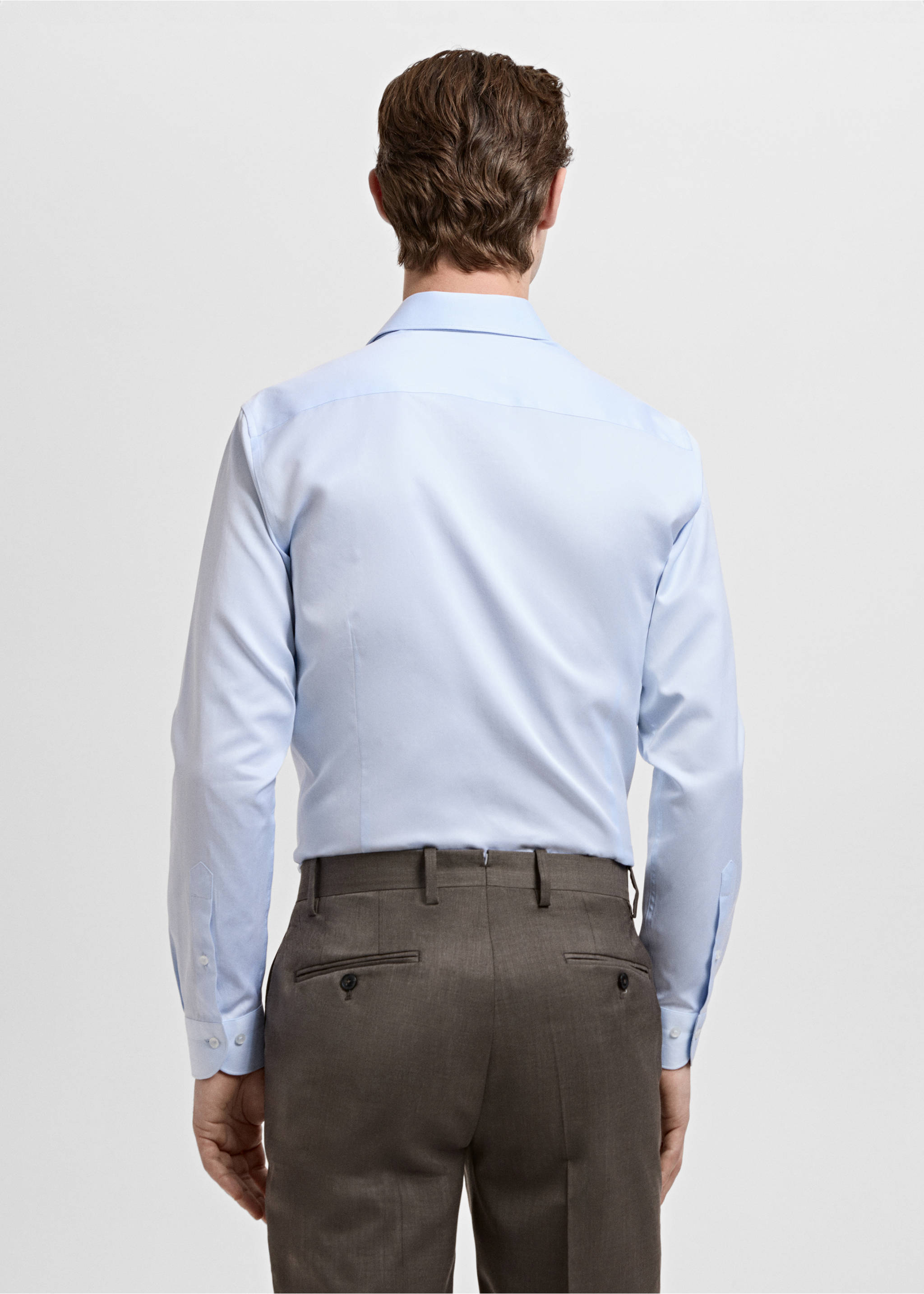 Koszula garniturowa slim fit z bawełny - Tylna strona artykułu, Błękitny. Ref: 27091223-00.