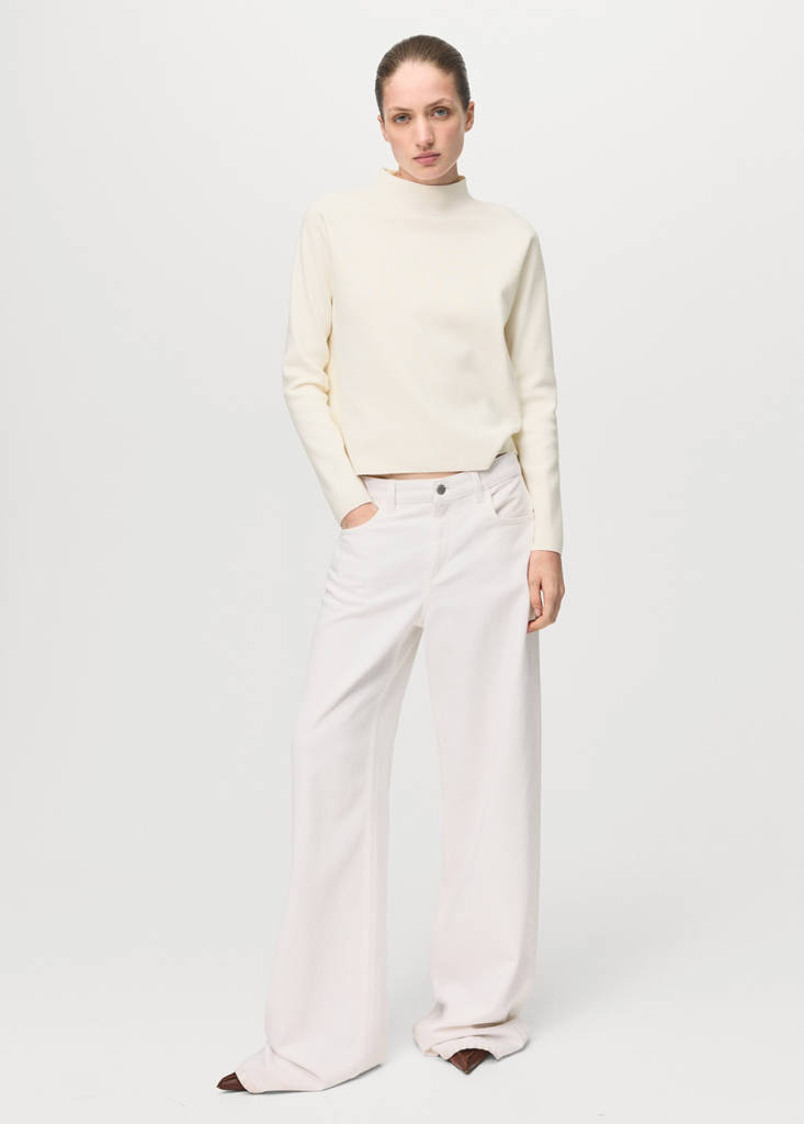 Knitted sweater with perkins neck — Ecru
