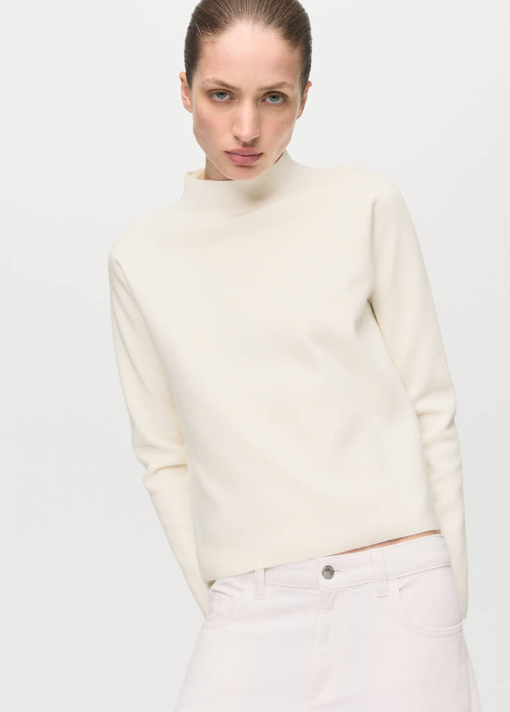 Knitted sweater with perkins neck — Ecru