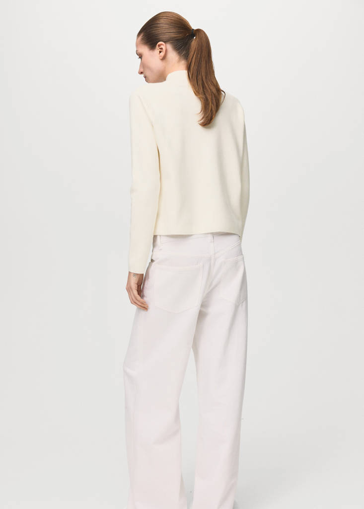 Knitted sweater with perkins neck — Ecru