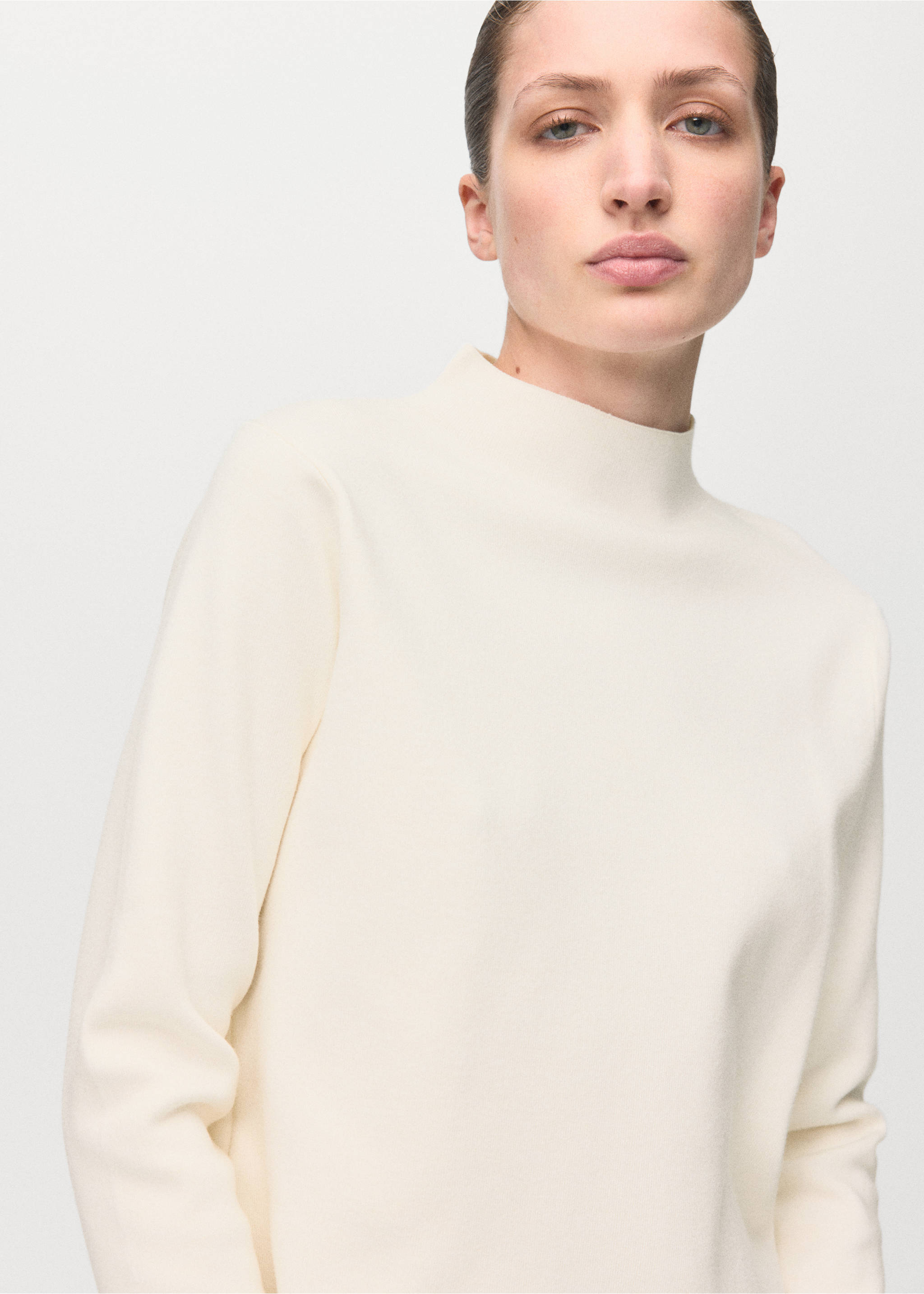 Knitted sweater with perkins neck - Details of the article 1, Ecru. Ref: 27091224-00.