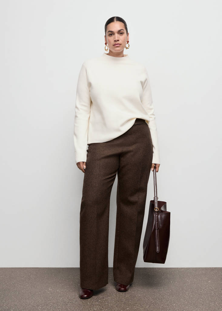 Knitted sweater with perkins neck — Ecru