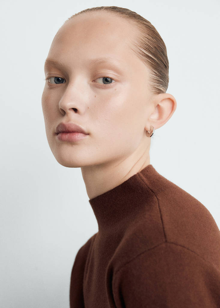 Knitted sweater with perkins neck — Caramel