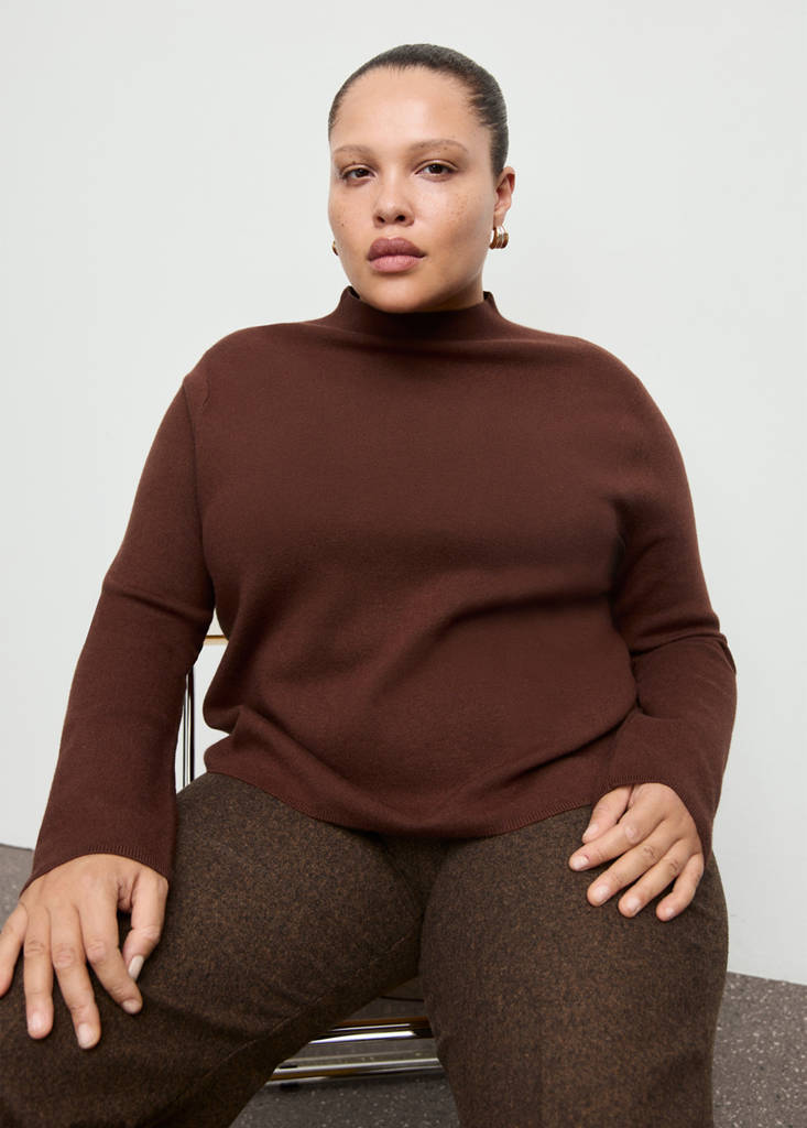 Knitted sweater with perkins neck — Caramel