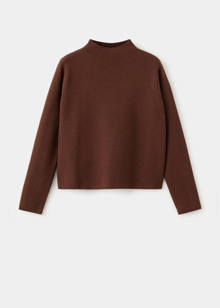 Knitted sweater with perkins neck — Caramel