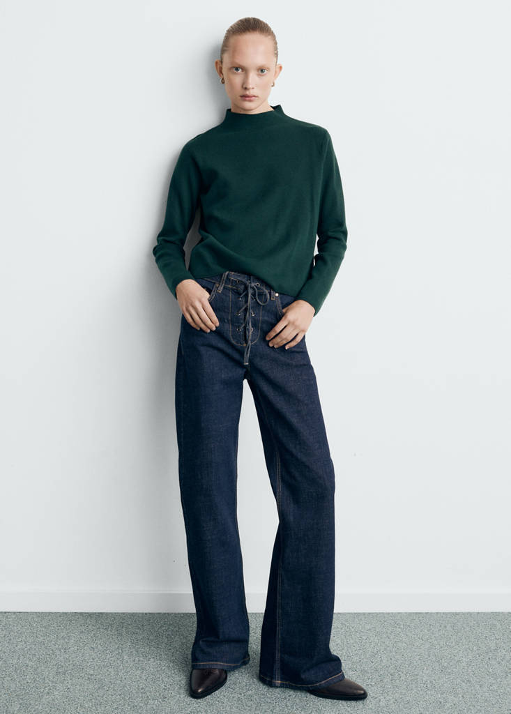 Knitted sweater with perkins neck — Dark Green