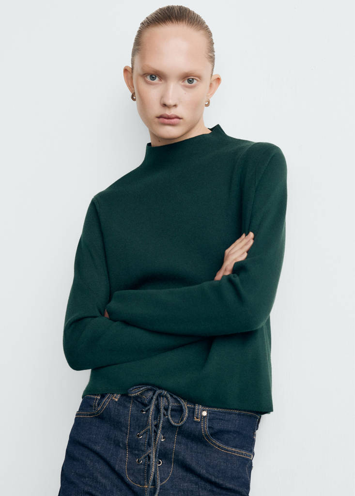 Knitted sweater with perkins neck — Dark Green