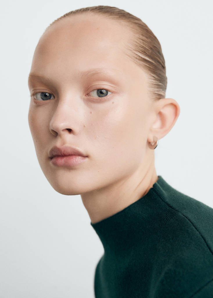 Knitted sweater with perkins neck — Dark Green