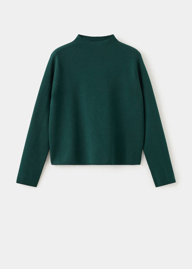 Knitted sweater with perkins neck — Dark Green