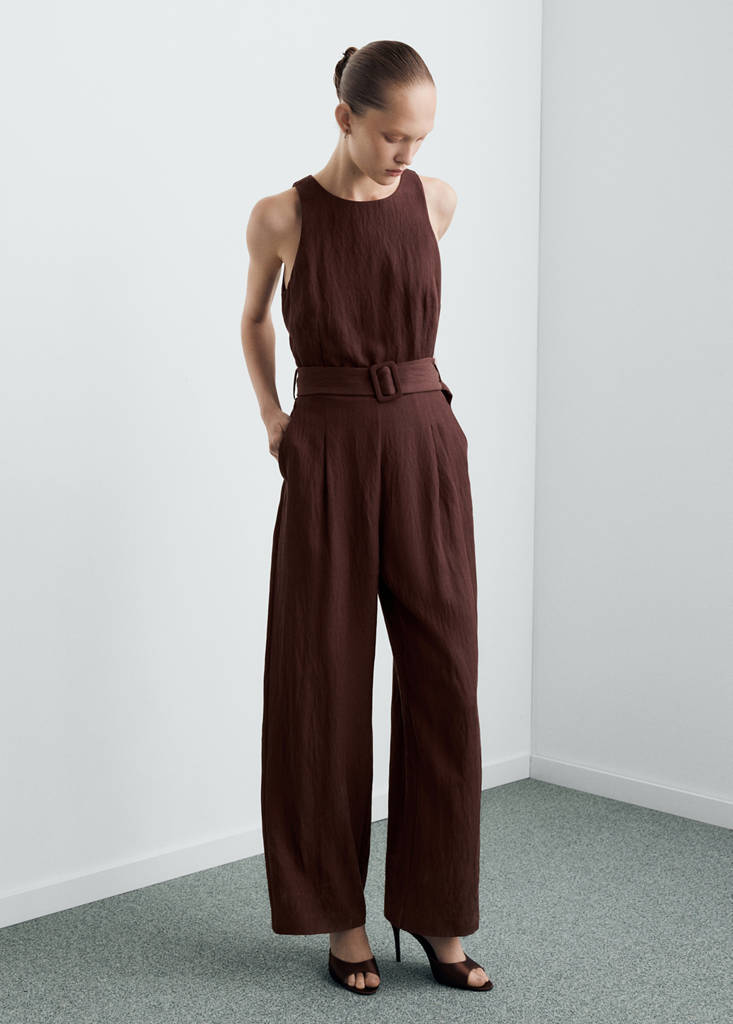 Lyocell jumpsuit with belt — Brown