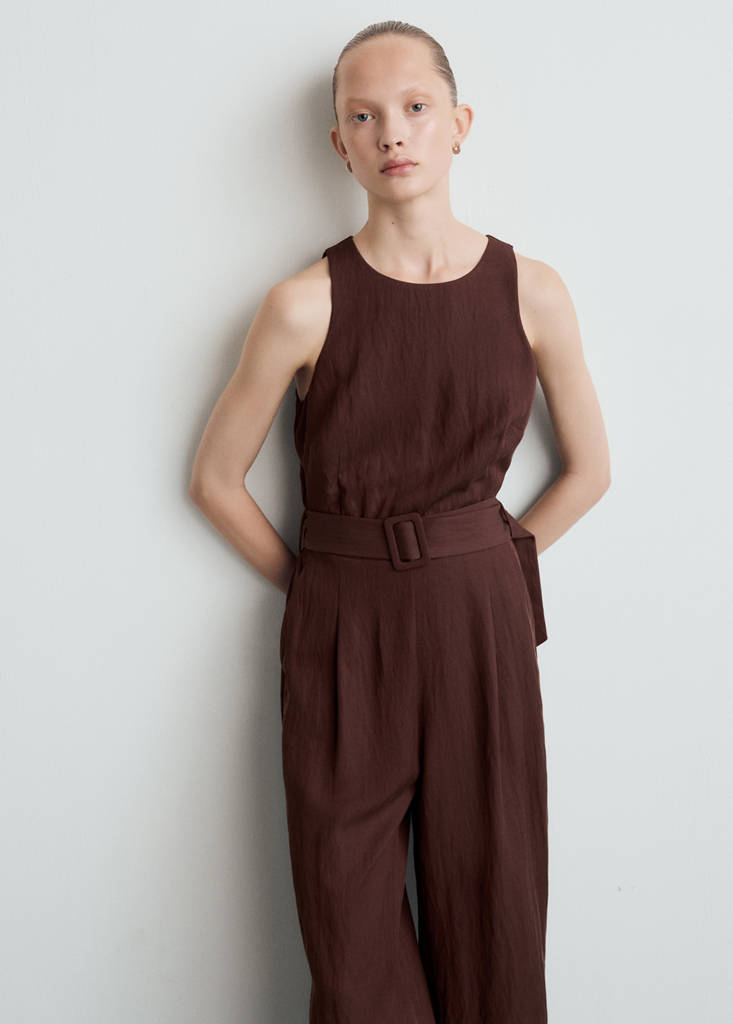 Lyocell jumpsuit with belt — Brown