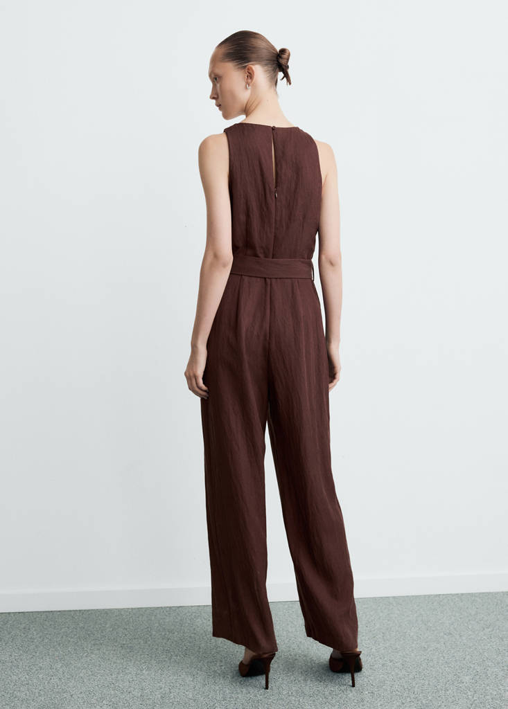 Lyocell jumpsuit with belt — Brown
