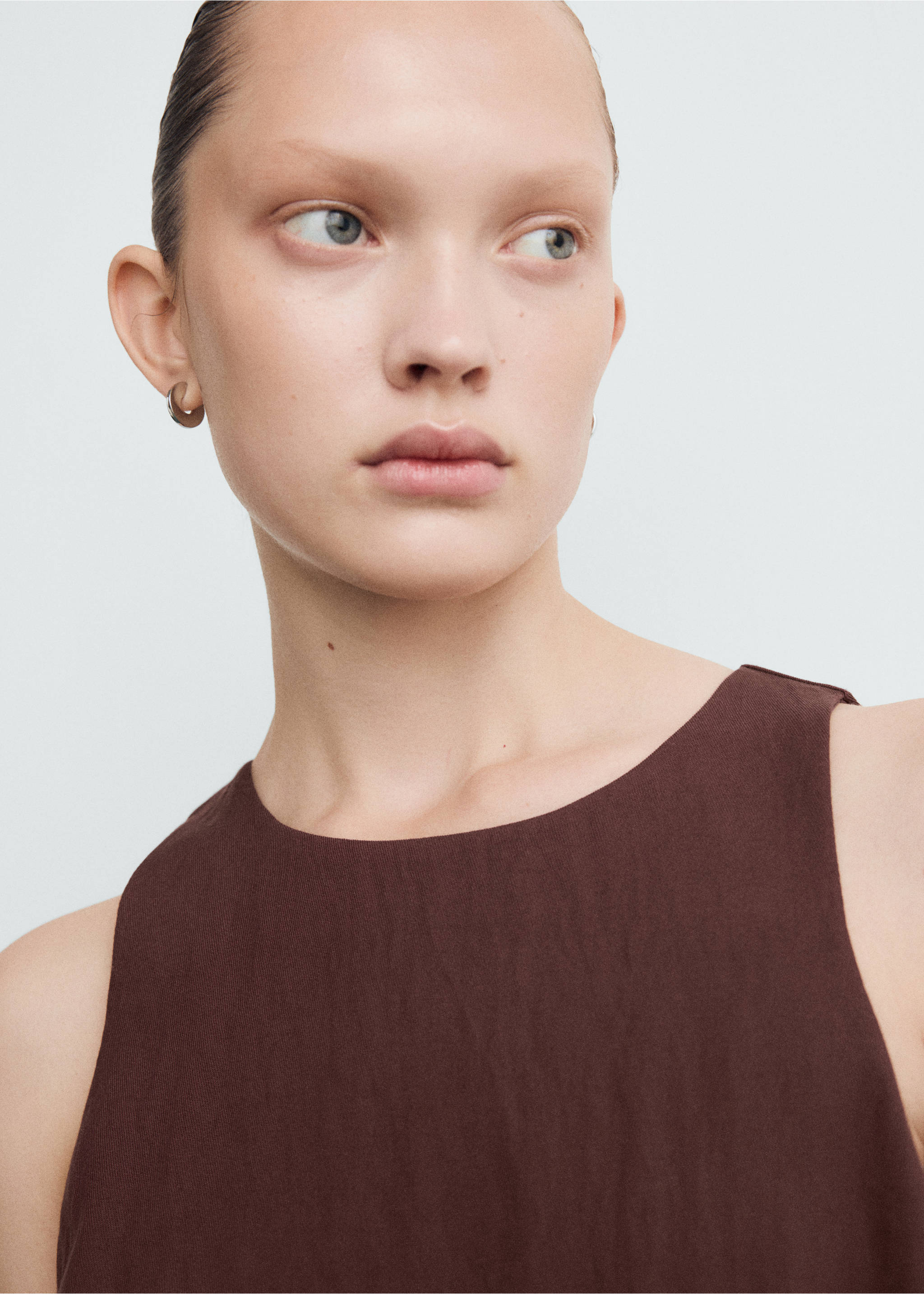 Lyocell jumpsuit with belt - Details of the article 1, Brown. Ref: 27091234-00.