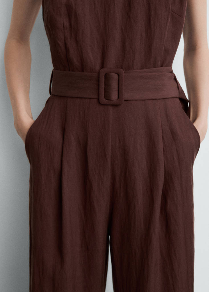 Lyocell jumpsuit with belt — Brown
