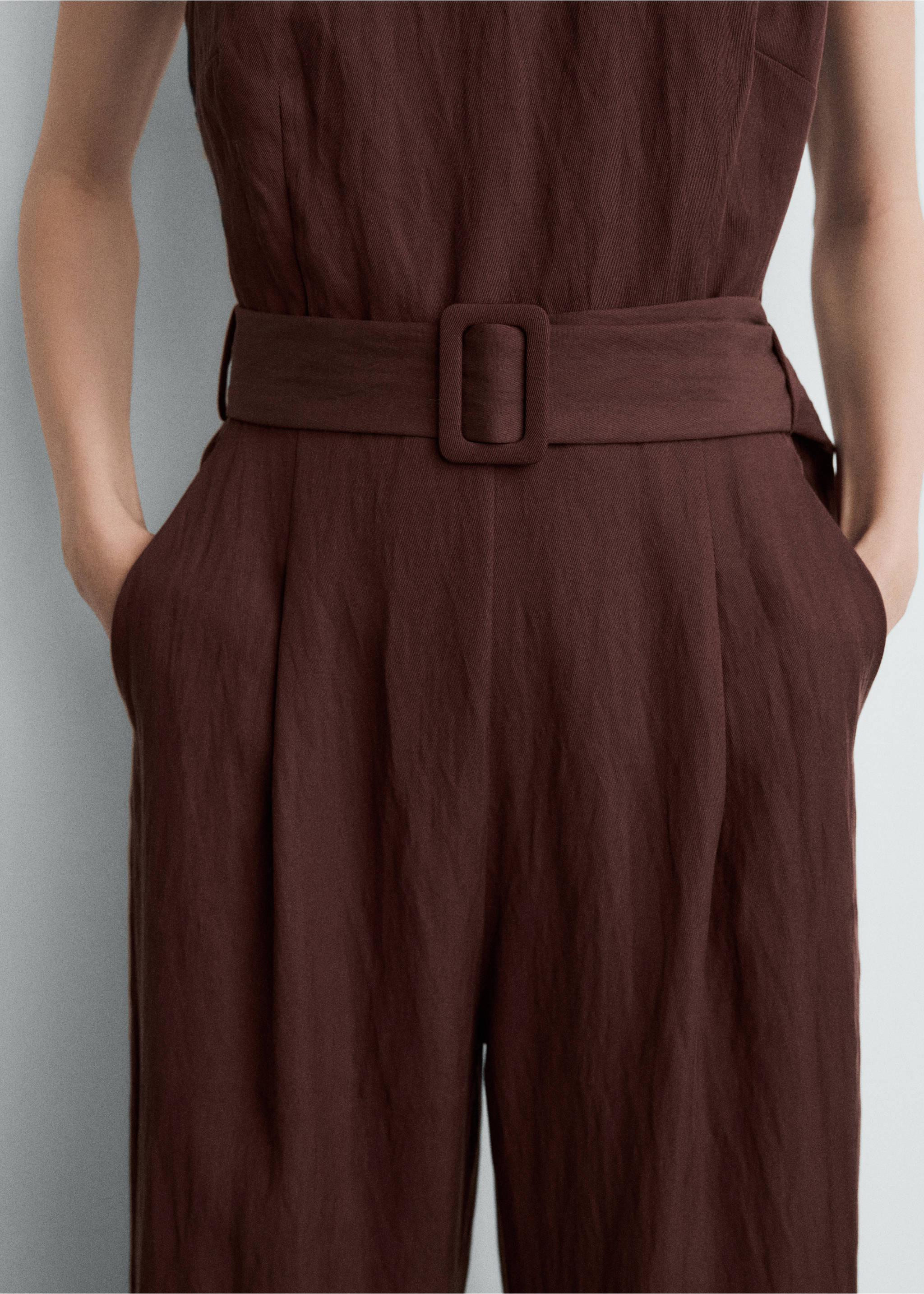 Lyocell jumpsuit with belt - Details of the article 6, Brown. Ref: 27091234-00.