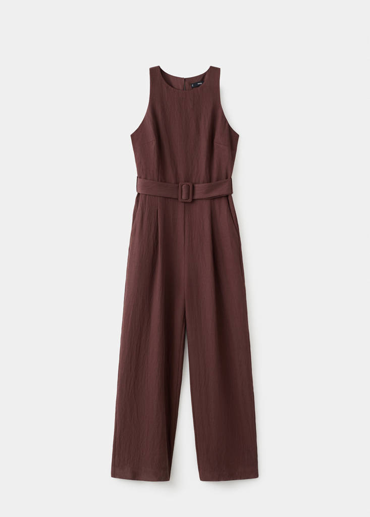 Lyocell jumpsuit with belt — Brown