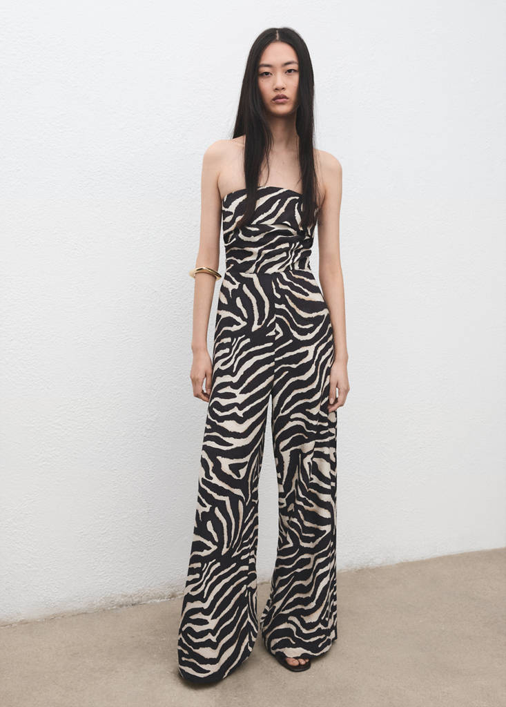 Printed strapless jumpsuit — Black