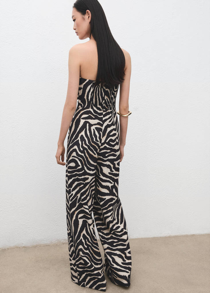 Printed strapless jumpsuit — Black