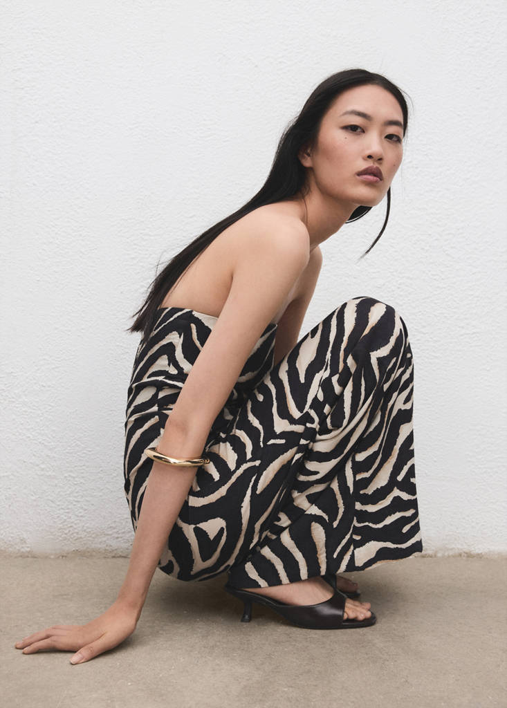 Printed strapless jumpsuit — Black