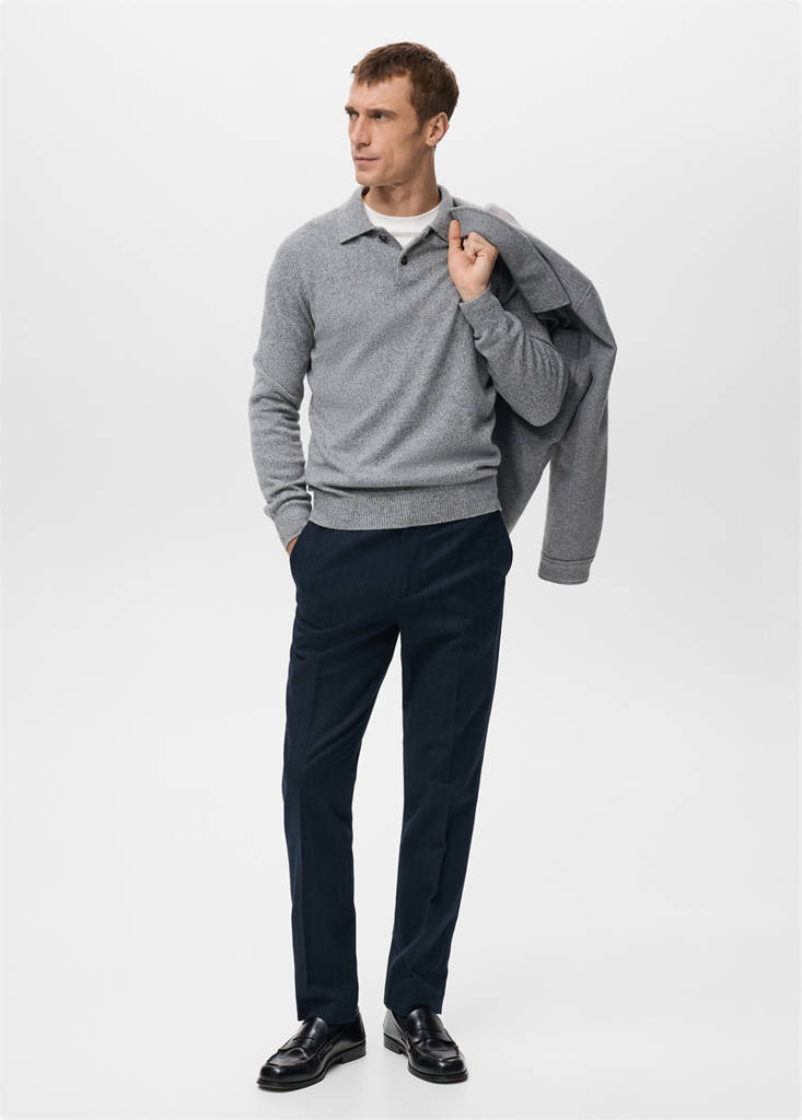 Knitted wool blend polo sweater — Grey