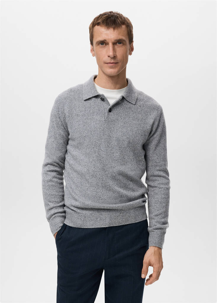 Knitted wool blend polo sweater — Grey