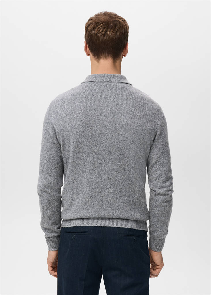Knitted wool blend polo sweater — Grey