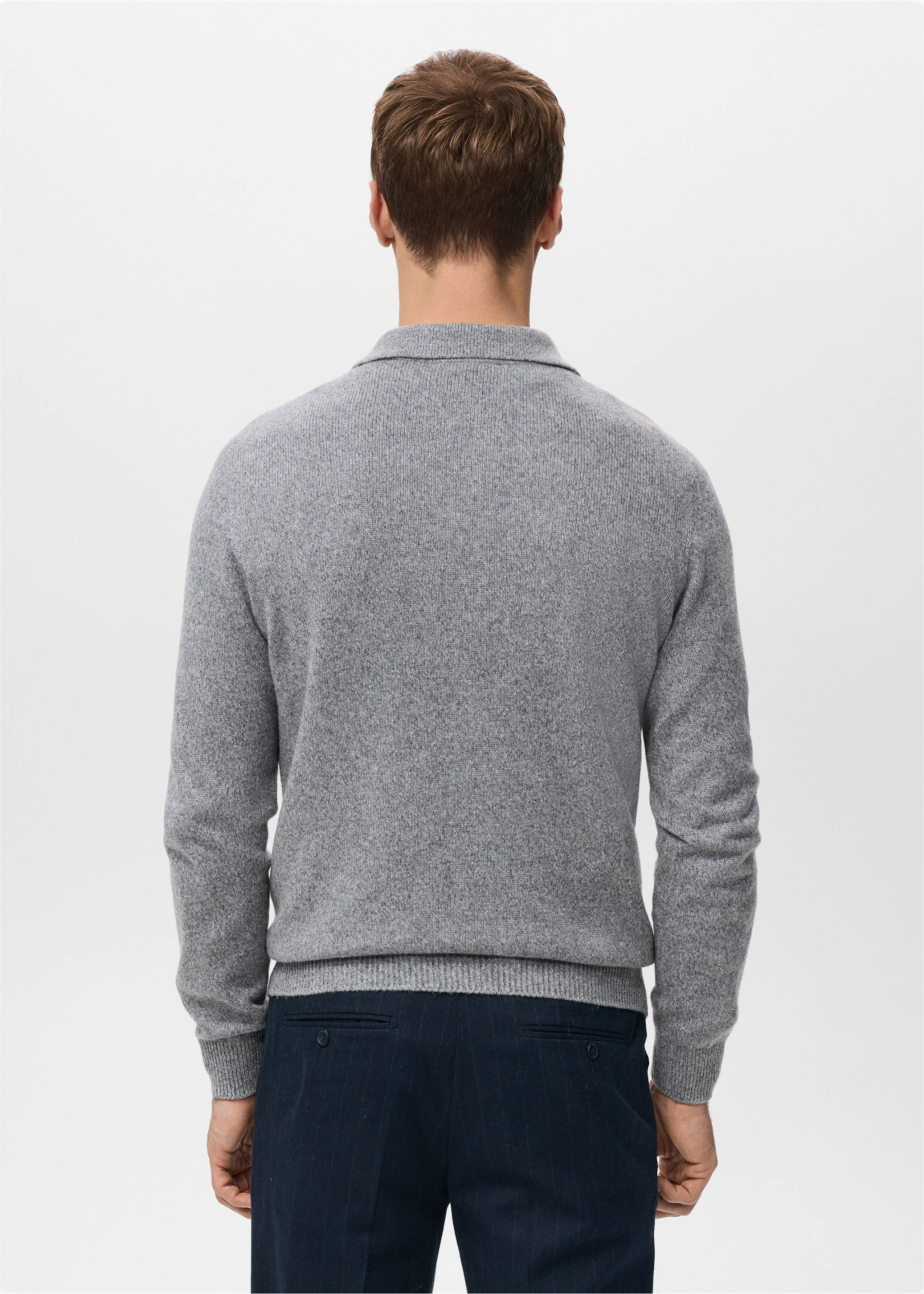 Knitted wool blend polo sweater - Reverse of the article, Grey. Ref: 27091249-00.