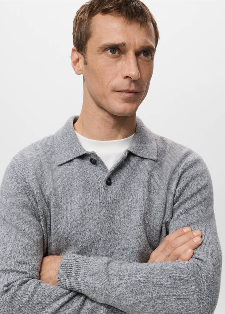 Knitted wool blend polo sweater — Grey