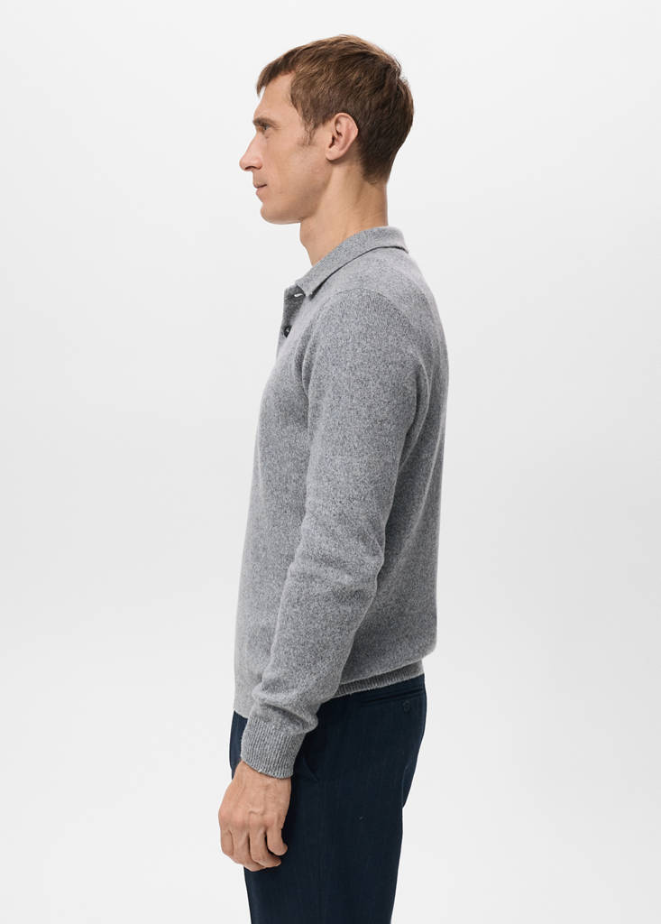 Knitted wool blend polo sweater — Grey