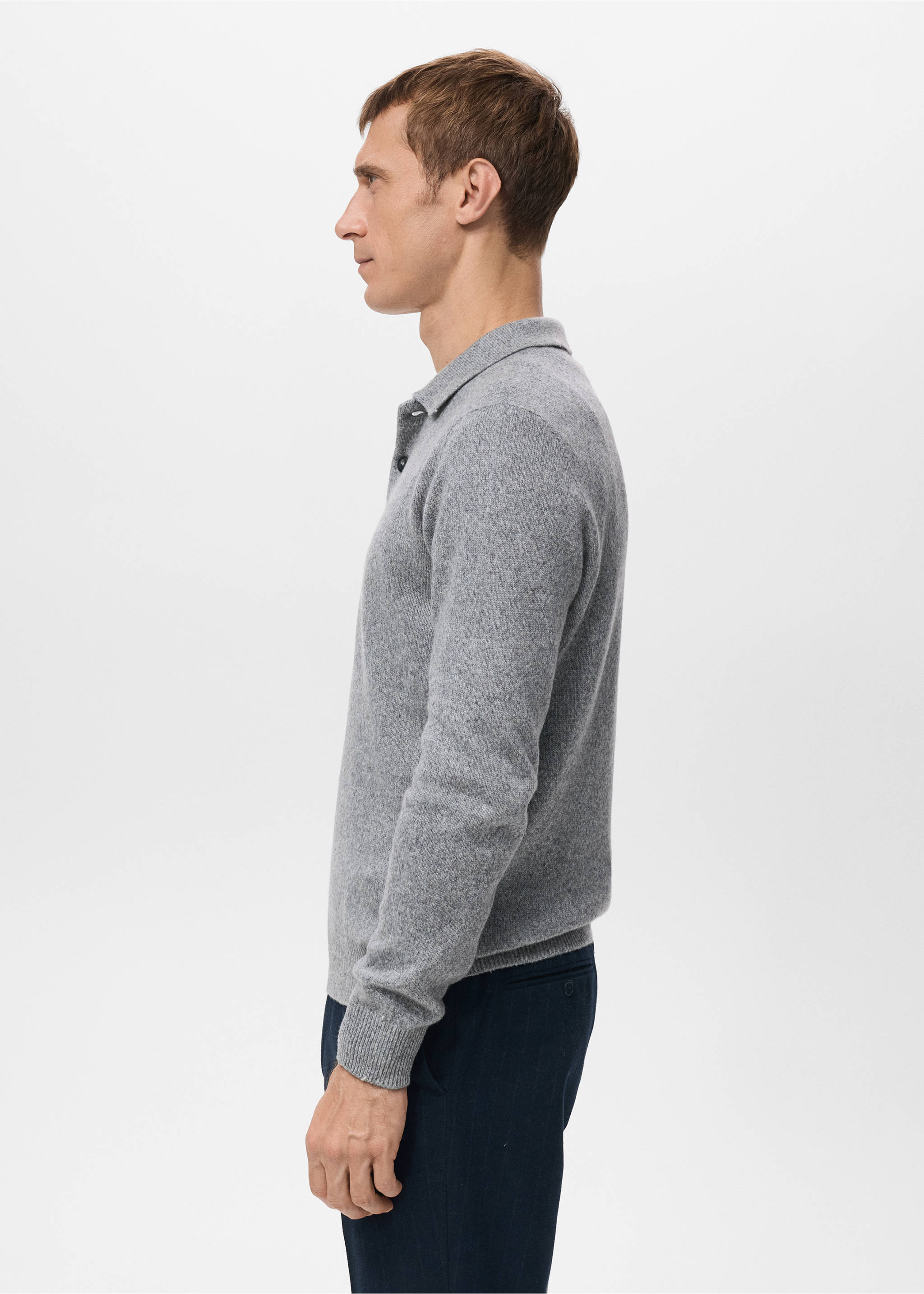 Knitted wool blend polo sweater - Details of the article 3, Grey. Ref: 27091249-00.