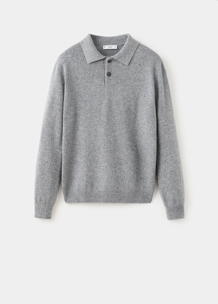 Knitted wool blend polo sweater — Grey