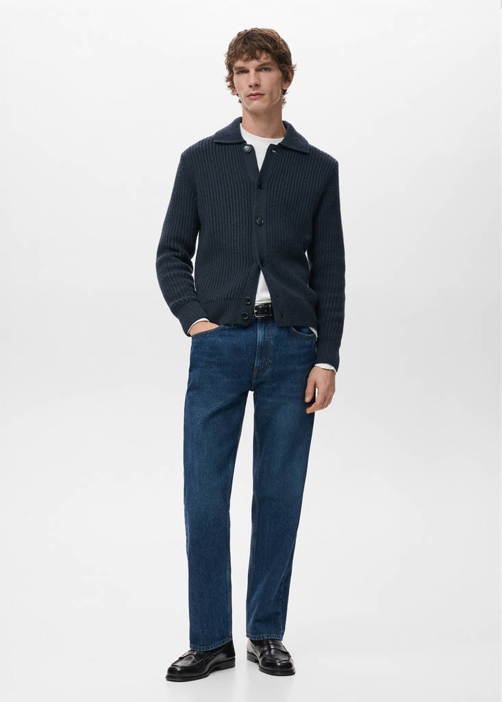 Structured wool-blend cardigan — Navy