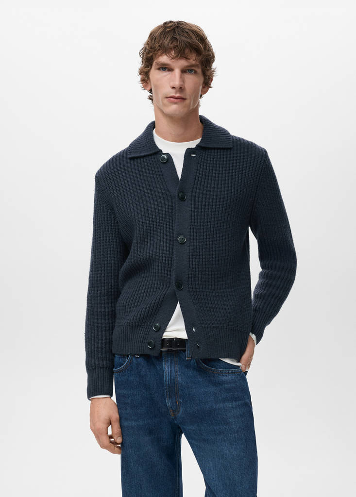 Structured wool-blend cardigan — Navy