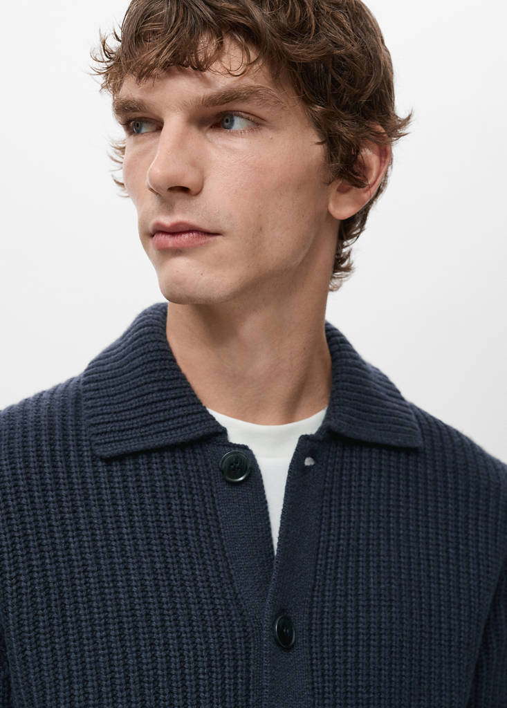 Structured wool-blend cardigan — Navy