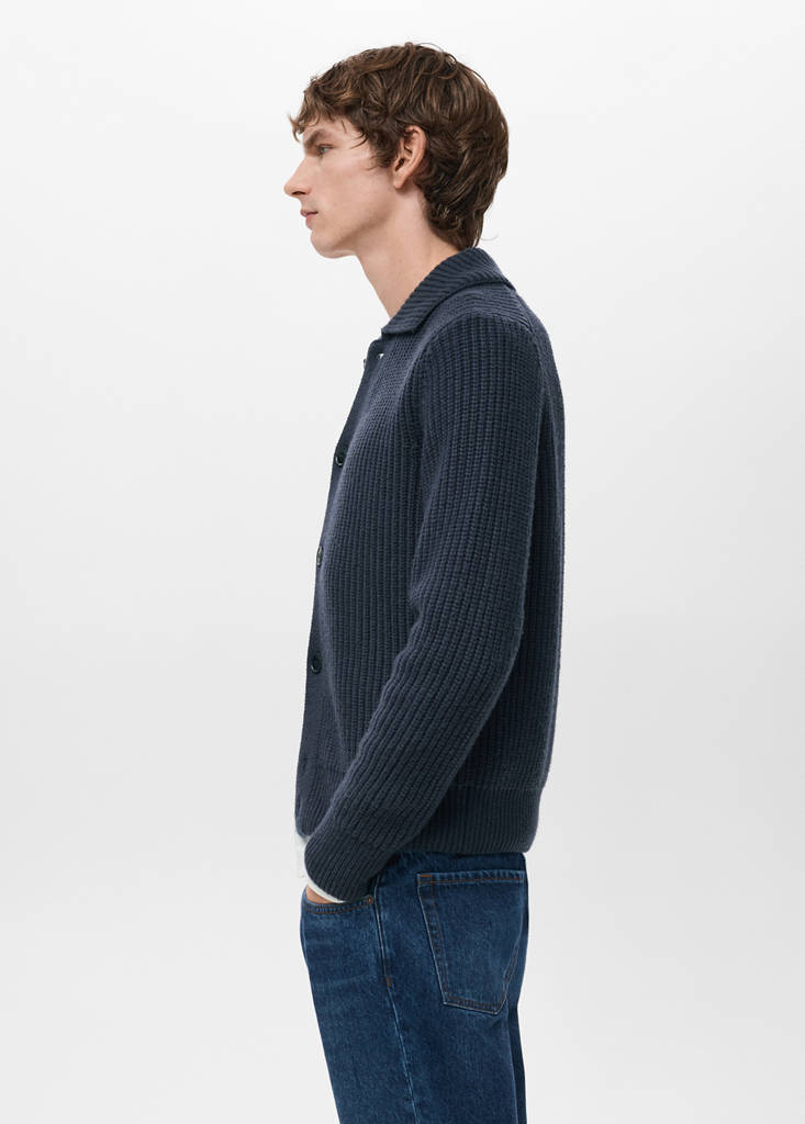 Structured wool-blend cardigan — Navy