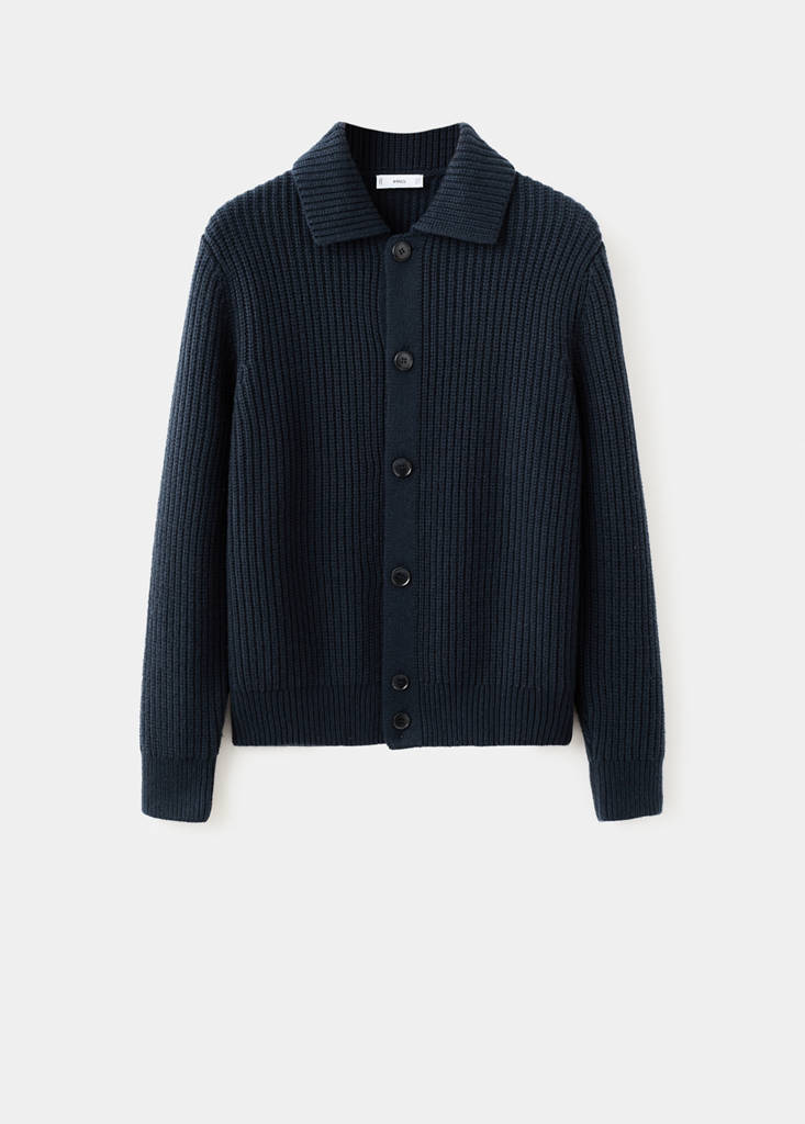 Structured wool-blend cardigan — Navy