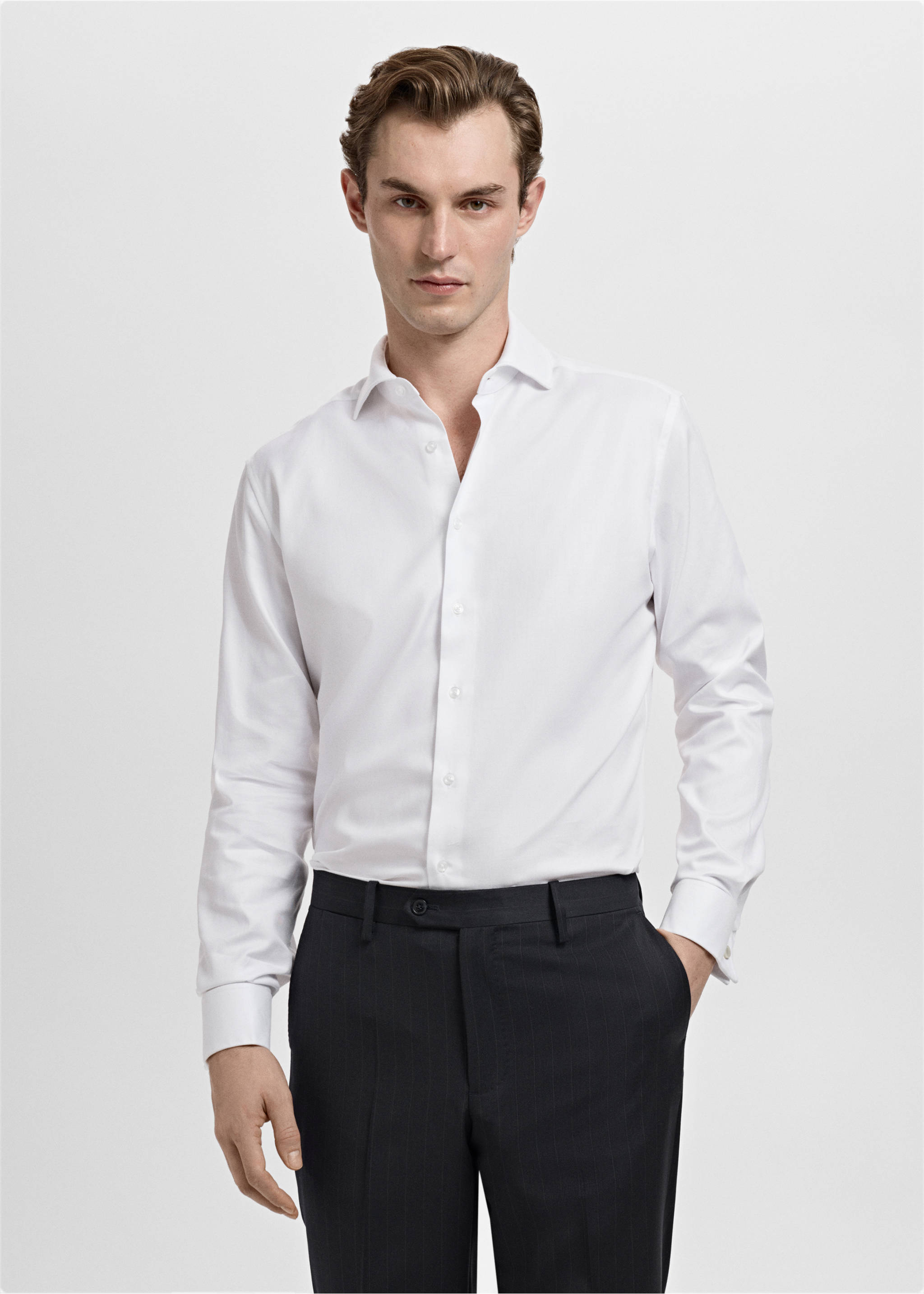 Camisa traje regular fit algodón - Plano medio, Blanco. Ref: 27091251-00.