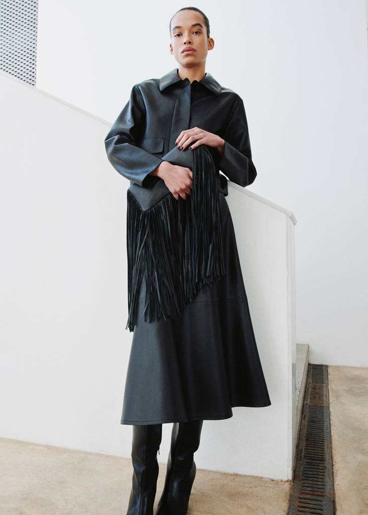 Faux-leather midi-skirt — Black