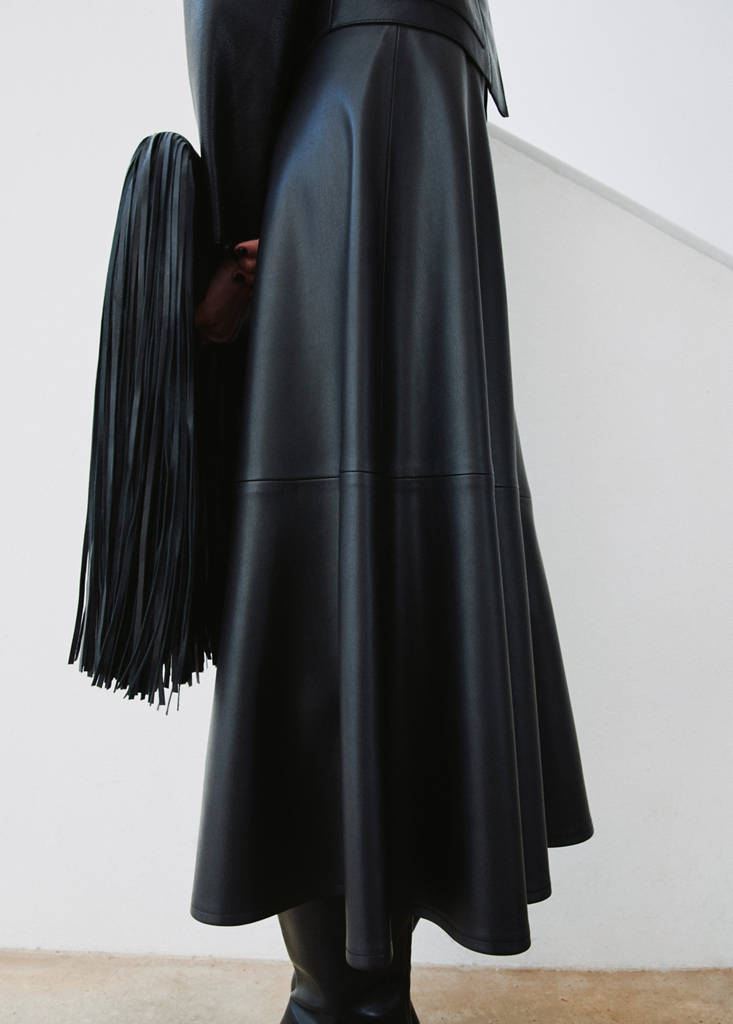 Faux-leather midi-skirt — Black
