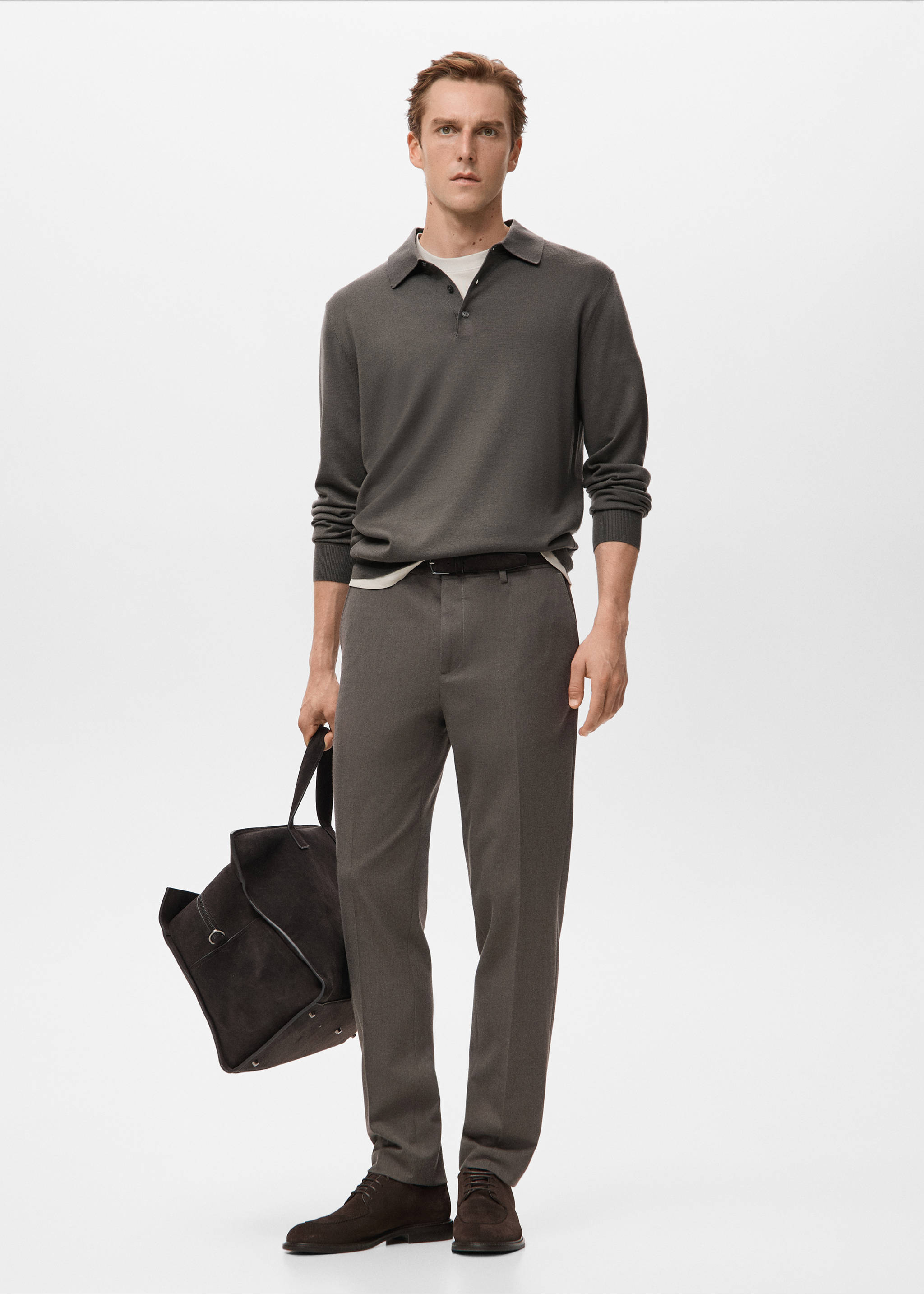 Slim-fit flannel trousers - General plane, Medium Brown. Ref: 27091256-00.