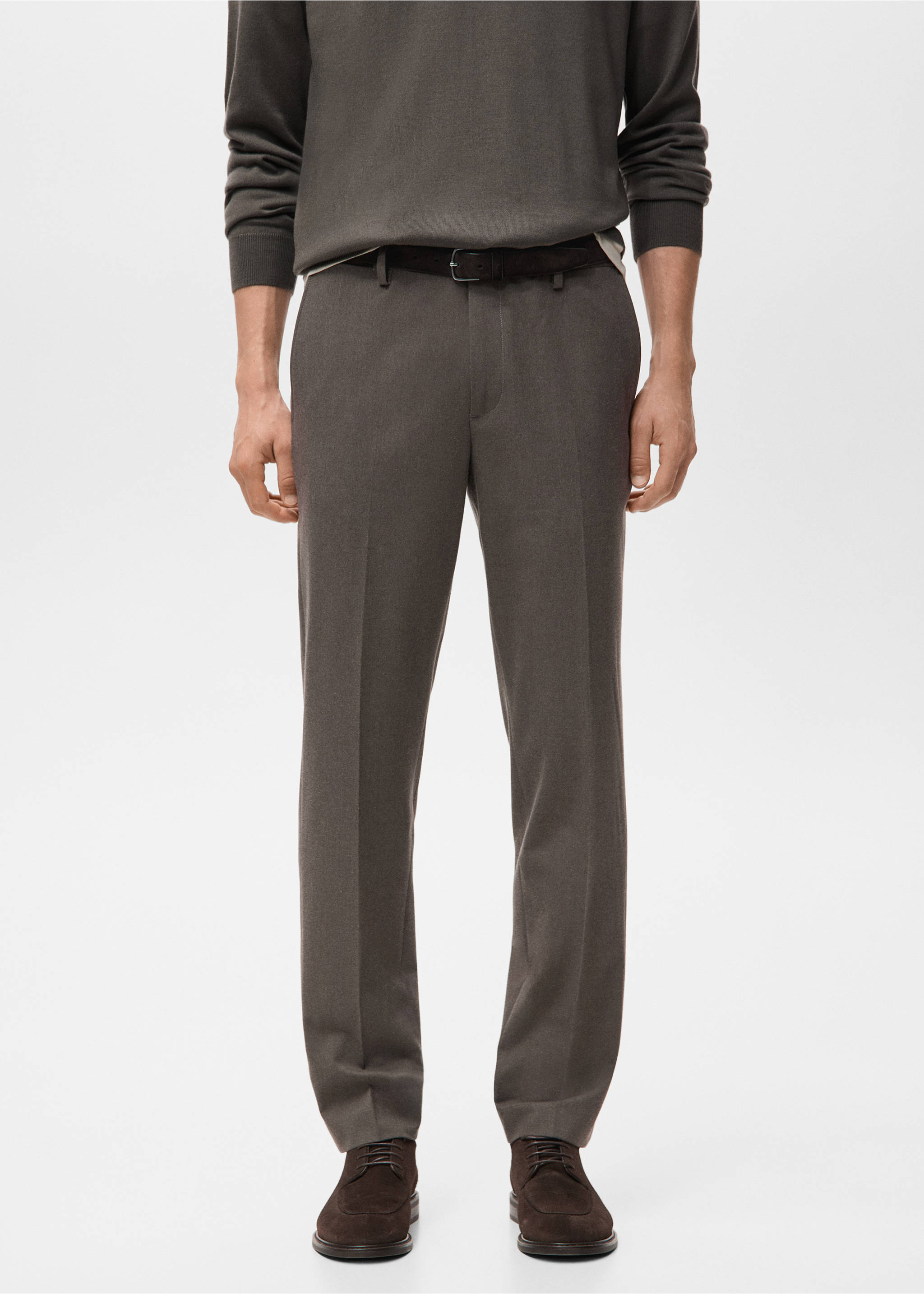 Slim-fit flannel trousers - Medium plane, Medium Brown. Ref: 27091256-00.