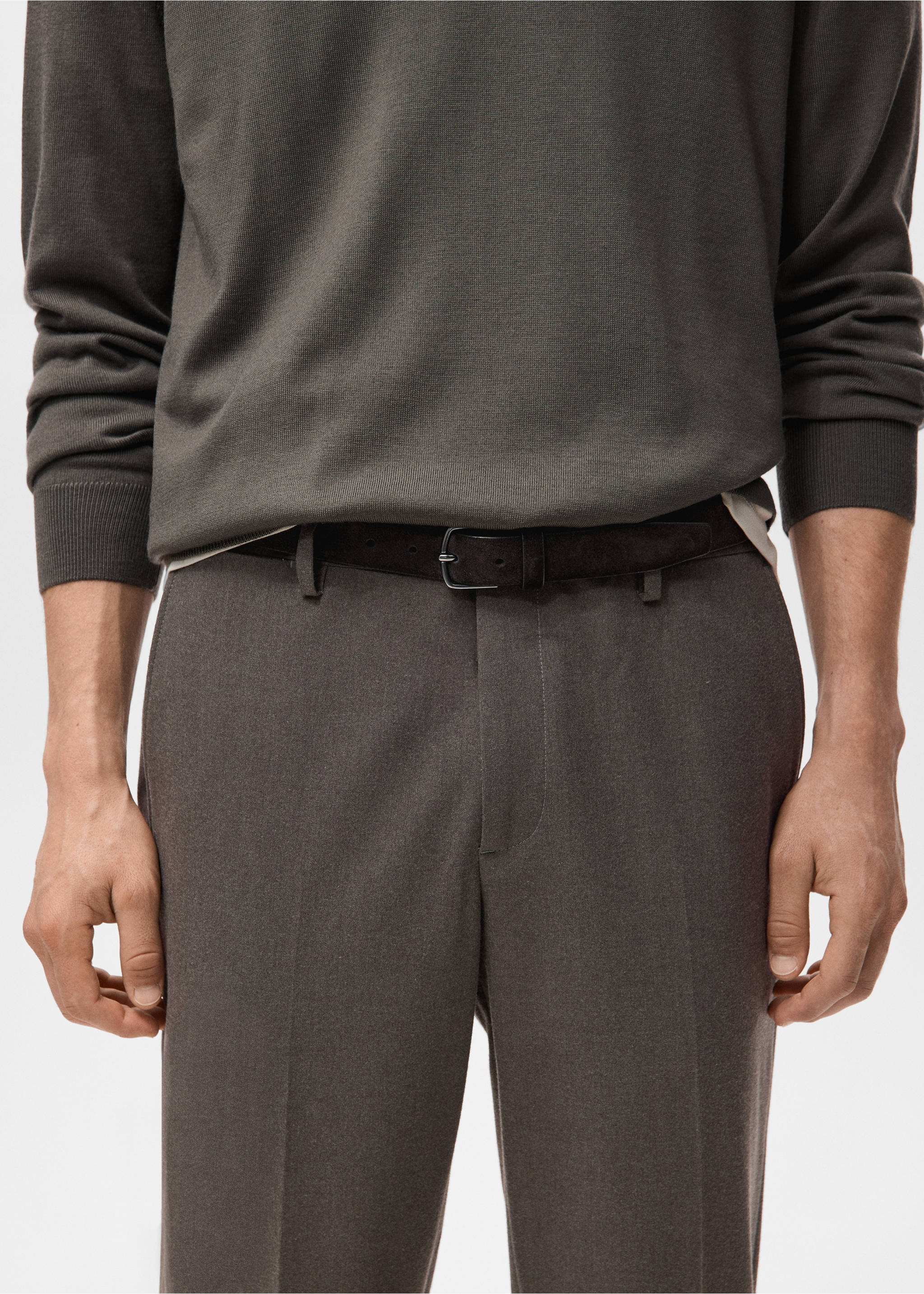 Slim-fit flannel trousers - Details of the article 1, Medium Brown. Ref: 27091256-00.