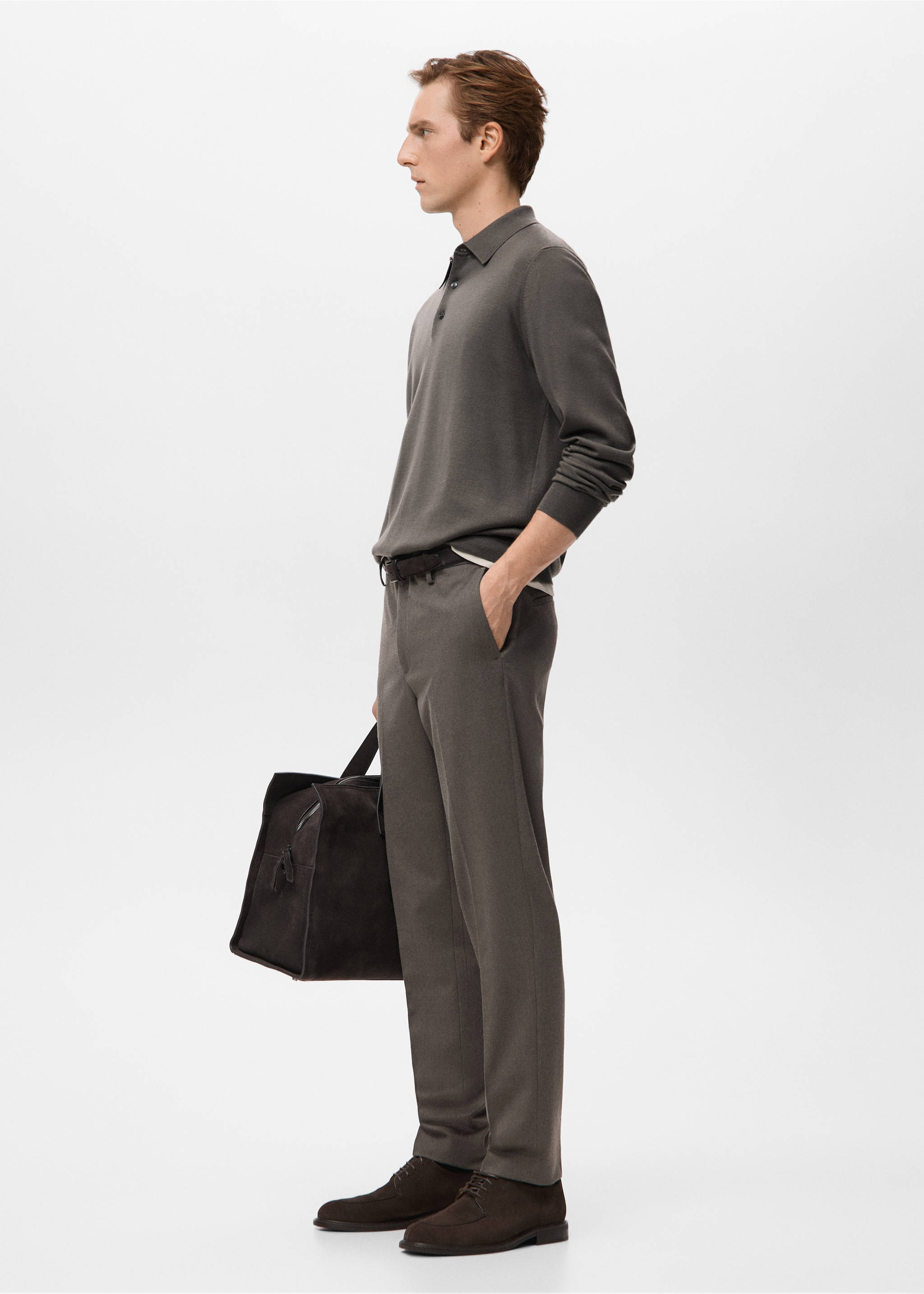 Slim-fit flannel trousers - Details of the article 2, Medium Brown. Ref: 27091256-00.